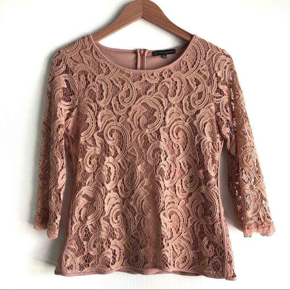 Adrianna Papell lace top 3/4 length sleeves - Picture 2 of 12
